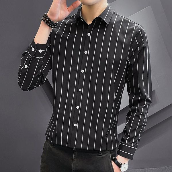 men's casual shirts long-sleeved striped fashion button business office, White;black
men's casual shirts long-sleeved striped fashion button business office, White;black