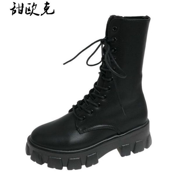 boots 2021 fashion mid-calf platform woman pu leather lace up women black white military female botas mujer
boots 2021 fashion mid-calf platform woman pu leather lace up women black white military female botas mujer