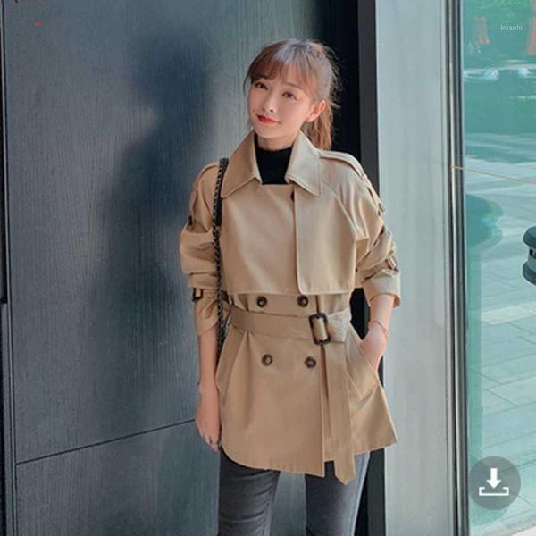 women's trench coats british style short coat 2021 autumn lapel double breasted sashes clothes for women, Tan;black
women's trench coats british style short coat 2021 autumn lapel double breasted sashes clothes for women, Tan;black