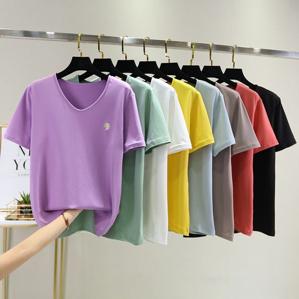 women's t shirt 2021 summer korean slim little daisy print v neck short sleeve casual top, White
women's t shirt 2021 summer korean slim little daisy print v neck short sleeve casual top, White