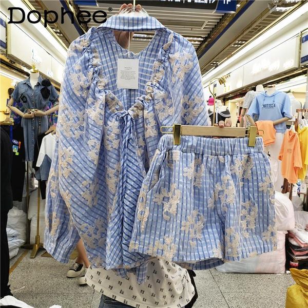 women's tracksuits streetwear suit with shorts women summer 2021 graceful embroidered printed long sleeve shirt+wide leg two-piece sets, Gray
women's tracksuits streetwear suit with shorts women summer 2021 graceful embroidered printed long sleeve shirt+wide leg two-piece sets, Gray