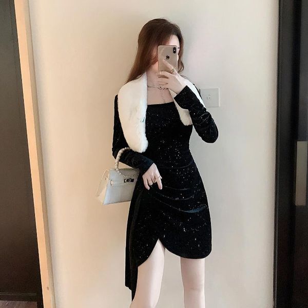 casual dresses 603 # to film the spot ~ very temperament flash velvet party led long sleeve winter show thin waist dress, Black;gray
casual dresses 603 # to film the spot ~ very temperament flash velvet party led long sleeve winter show thin waist dress, Black;gray
