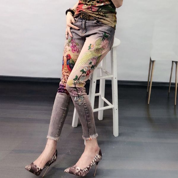 d 0971 ... european summer fashion new heavy european goods embroidered printing tipping elastic jean nine points burrs pants, Blue
d 0971 ... european summer fashion new heavy european goods embroidered printing tipping elastic jean nine points burrs pants, Blue