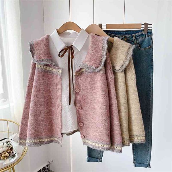women winter sweater ponchoes navy collar turn down blue pink cardigans korean jumpers oversized caridgan 210430, White
women winter sweater ponchoes navy collar turn down blue pink cardigans korean jumpers oversized caridgan 210430, White