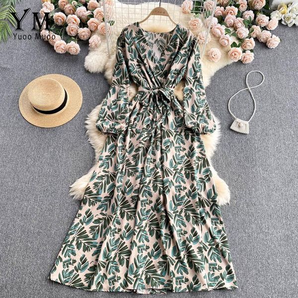 casual dresses yuoomuoo vintage leaves print maxi dress women elegant v-neck big swing sash bandage long shirt robe, Black;gray 
casual dresses yuoomuoo vintage leaves print maxi dress women elegant v-neck big swing sash bandage long shirt robe, Black;gray
