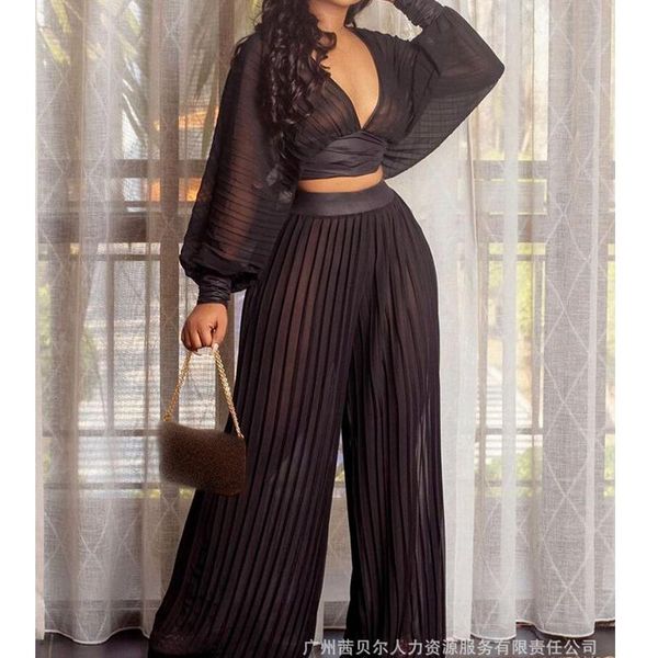 women's two piece pants wepbel 2 sets outfits short long sleeve black v-neck loose ruffle pleated wide-leg trousers, White
women's two piece pants wepbel 2 sets outfits short long sleeve black v-neck loose ruffle pleated wide-leg trousers, White