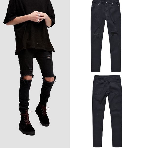 fashion jeans high street style kanye same basic pierced pants versatile pure black slim elastic leg for men, Blue
fashion jeans high street style kanye same basic pierced pants versatile pure black slim elastic leg for men, Blue