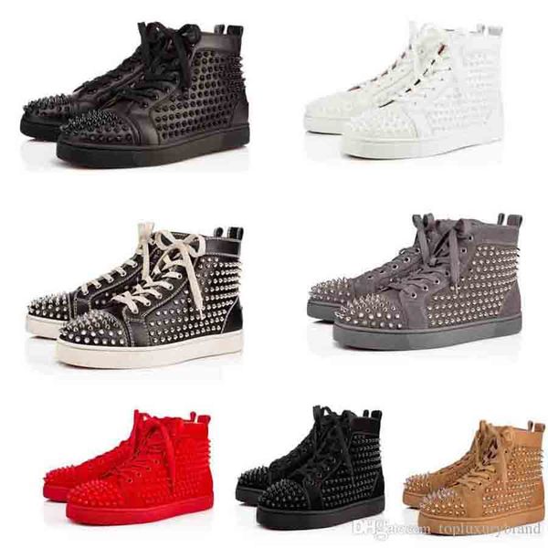 design red bottom full spikes men's casual shoe flat leather suede studs trainers men women reds sole sneakers high cut sports trainer, Black
design red bottom full spikes men's casual shoe flat leather suede studs trainers men women reds sole sneakers high cut sports trainer, Black