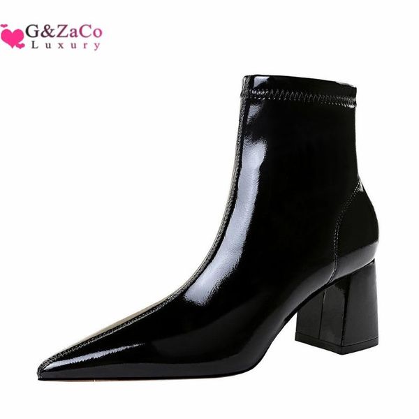 boots autumn winter ankle chunky heel fashion women's high heels pointed zipper patent leather short gy1988-11, Black
boots autumn winter ankle chunky heel fashion women's high heels pointed zipper patent leather short gy1988-11, Black