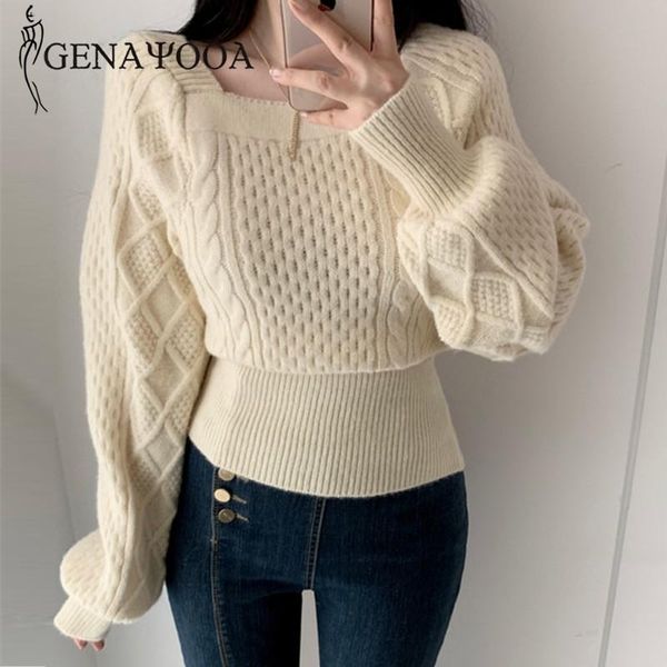 women's sweaters genayooa vintage pullover sweater knitted women winter 2021 square collar long sleeve jumper ladies, White;black
women's sweaters genayooa vintage pullover sweater knitted women winter 2021 square collar long sleeve jumper ladies, White;black