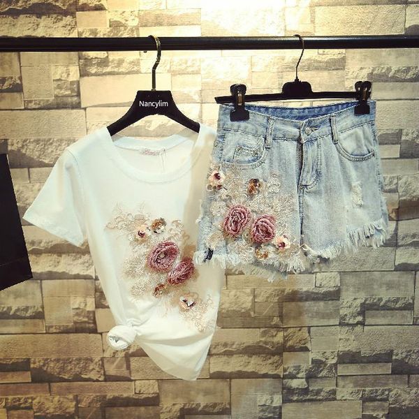 two piece dress 2021 summer women flower diamond cotton shirt tshirt + wide-legged jean shorts girl ladies high waist hole denim set, White
two piece dress 2021 summer women flower diamond cotton shirt tshirt + wide-legged jean shorts girl ladies high waist hole denim set, White