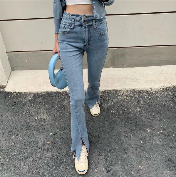 women's jeans retro high waist double buckle large stretched elastic skinny split women denim fit fringe hem trouser, Blue
women's jeans retro high waist double buckle large stretched elastic skinny split women denim fit fringe hem trouser, Blue