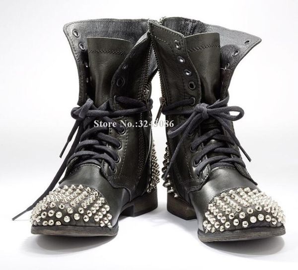 boots black leather flat rivets woman ankle lace-up design studded motorcycle large size runway shoes dropship
boots black leather flat rivets woman ankle lace-up design studded motorcycle large size runway shoes dropship