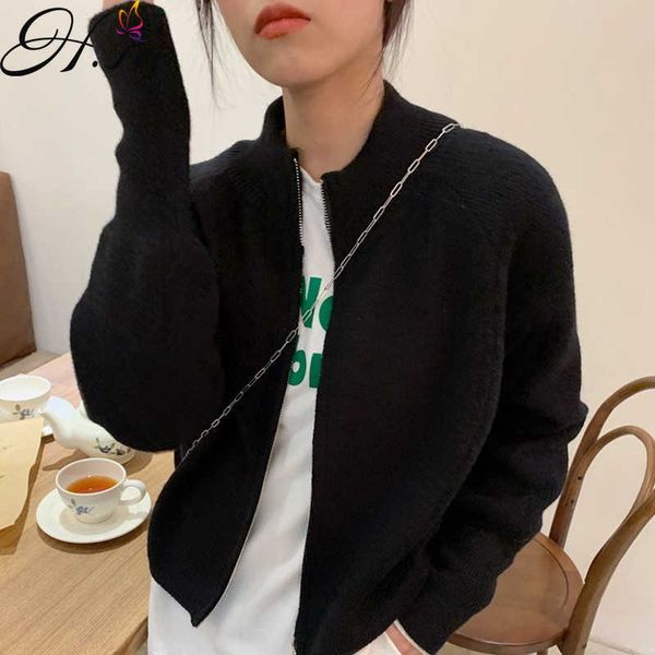 h.sa korean fashion sweater cardigans loose style chic women's clothing solid knit zipper fashion sueters de mujer 210716, White;black
h.sa korean fashion sweater cardigans loose style chic women's clothing solid knit zipper fashion sueters de mujer 210716, White;black