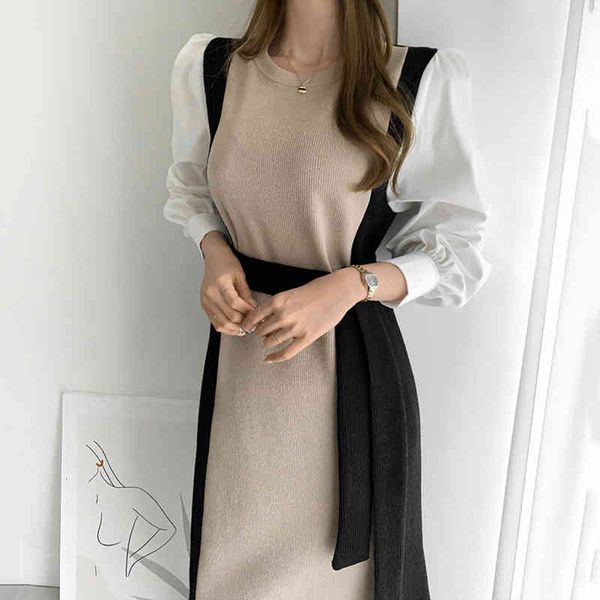casual dresses korean chic early autumn french round neck color matching fake two-piece bubble sleeve waist long knitted xrq7, Black;gray
casual dresses korean chic early autumn french round neck color matching fake two-piece bubble sleeve waist long knitted xrq7, Black;gray