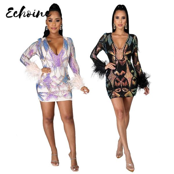 women sequins feather night club party dress deep v neck sheer mesh long sleeve bodycon mini dresses vestidos plus size 2xl casual, Black;gray
women sequins feather night club party dress deep v neck sheer mesh long sleeve bodycon mini dresses vestidos plus size 2xl casual, Black;gray
