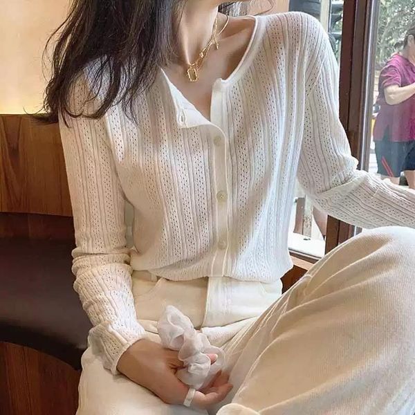women's knits & tees 2021 spring and summer hollow pinhole sun protection cardigan needle, White
women's knits & tees 2021 spring and summer hollow pinhole sun protection cardigan needle, White