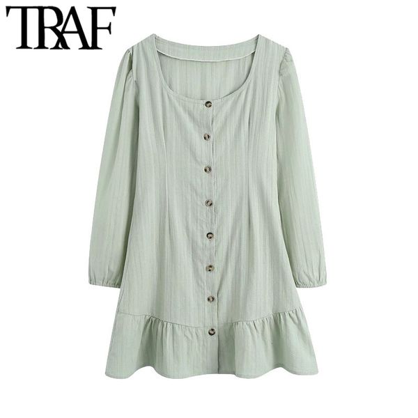 traf women chic fashion button-up ruffled mini dress vintage square collar long sleeve female dresses mujer 210415, Black;gray
traf women chic fashion button-up ruffled mini dress vintage square collar long sleeve female dresses mujer 210415, Black;gray