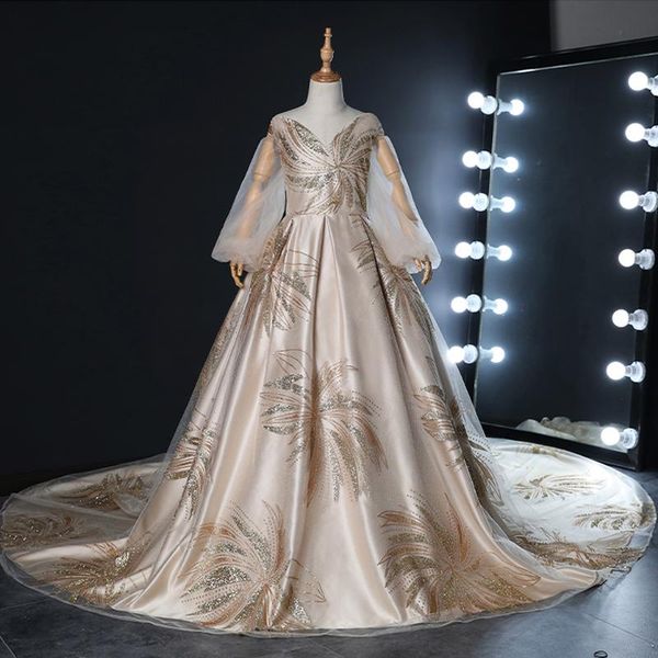 girl's dresses flower girl illusion full v-neck tulle lace sequined princess floor-length luxury gold elegant cute kids party gown h578, Red;yellow
girl's dresses flower girl illusion full v-neck tulle lace sequined princess floor-length luxury gold elegant cute kids party gown h578, Red;yellow