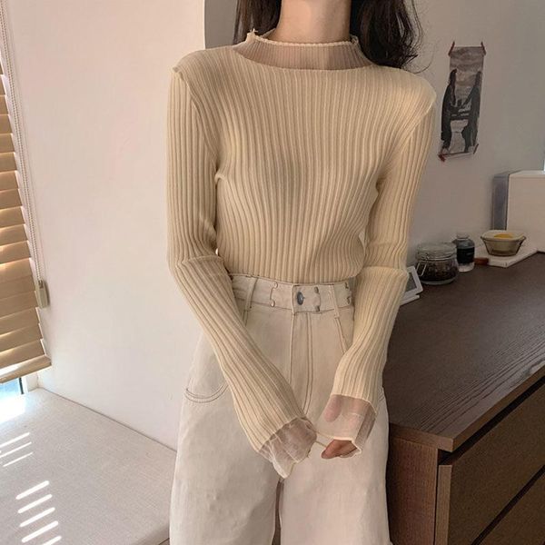 bottomed sweater women's clothing autumn and winter 2021 korean version net red lace mesh stitching knitwear long sleeve sweaters, White;black
bottomed sweater women's clothing autumn and winter 2021 korean version net red lace mesh stitching knitwear long sleeve sweaters, White;black