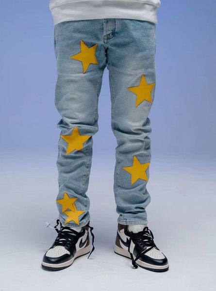 men's jeans american street applique leather yellow star 2021 style washed pants, Blue
men's jeans american street applique leather yellow star 2021 style washed pants, Blue