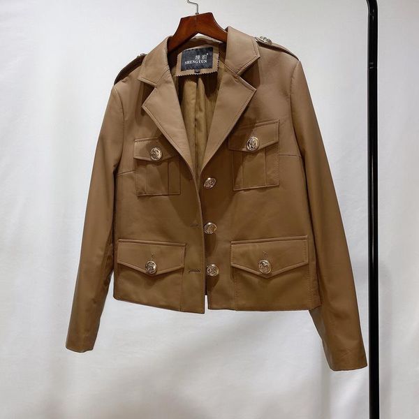 women's leather & faux female korean retro college style metal buckle personality real sheepskin brown suit trendy tooling multi-pocket, Black
women's leather & faux female korean retro college style metal buckle personality real sheepskin brown suit trendy tooling multi-pocket, Black