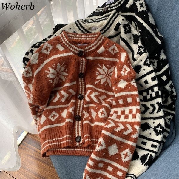 whoerb vintage knitted cropped cardigan women sweater chic korean autumn winter fashion jacquard kardigan loose cardigans 210417, White;black
whoerb vintage knitted cropped cardigan women sweater chic korean autumn winter fashion jacquard kardigan loose cardigans 210417, White;black