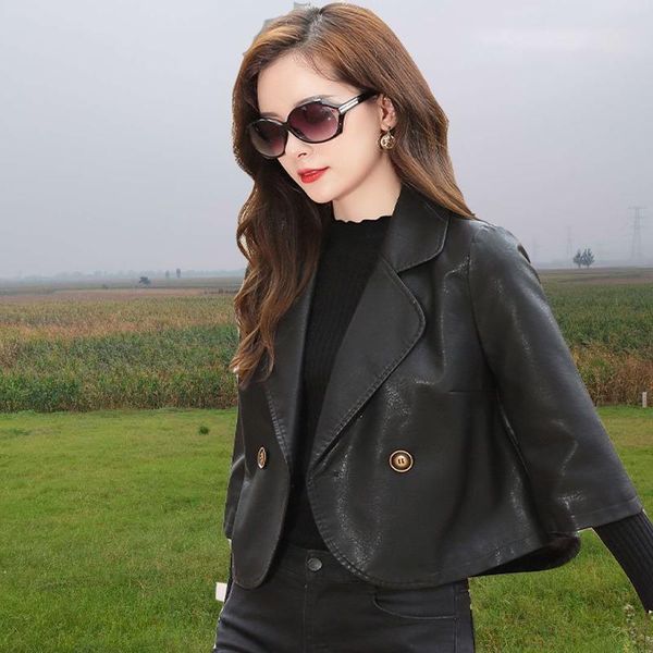 women's leather & faux spring autumn women pu jacket streetwear black coat biker moto with button female outerwear y483
women's leather & faux spring autumn women pu jacket streetwear black coat biker moto with button female outerwear y483
