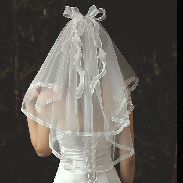 v713 exquisite elbow length white marriage bridal veil two-layer soft tulle ribbon edge wedding bride headdress with ribbon bowknot, Black
v713 exquisite elbow length white marriage bridal veil two-layer soft tulle ribbon edge wedding bride headdress with ribbon bowknot, Black