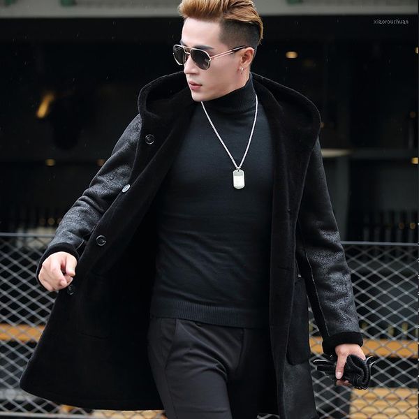 men's leather & faux mens genuine sheep shearing real fur coat for men double-sided wear hooded jacket pwj1282 kj847, Black
men's leather & faux mens genuine sheep shearing real fur coat for men double-sided wear hooded jacket pwj1282 kj847, Black