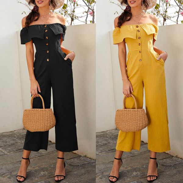 women's jumpsuit calf-length pants casual straight solid button off shoulder rompers summer overall loose fashion playsuits jumpsuits &, Black;white
women's jumpsuit calf-length pants casual straight solid button off shoulder rompers summer overall loose fashion playsuits jumpsuits &, Black;white