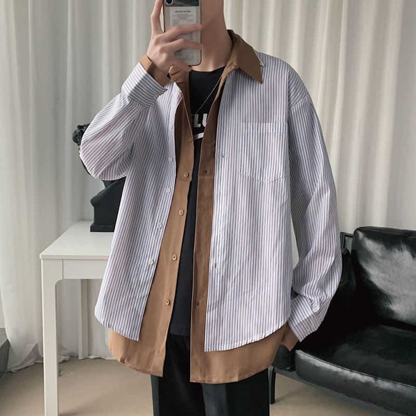 men's casual shirts cotton striped fashion business men streetwear loose fake two long sleeve mens dress 4lgm, White;black
men's casual shirts cotton striped fashion business men streetwear loose fake two long sleeve mens dress 4lgm, White;black
