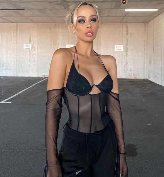 women mesh patchwork sheer blouses , halter neck open back flared sleeve bandage shirts women's t-shirt, White
women mesh patchwork sheer blouses , halter neck open back flared sleeve bandage shirts women's t-shirt, White