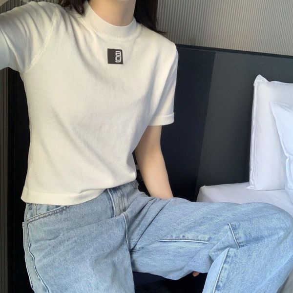 t shirt 21 spring and summer fashion brand wangjia knitting ice silk letter half high collar slim elastic fresh girl short sleeve, White
t shirt 21 spring and summer fashion brand wangjia knitting ice silk letter half high collar slim elastic fresh girl short sleeve, White