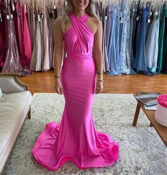 party dresses elegant long halter satin evening sweep train criss cross back rose red abendkleider robes de soirée for women, White;black
party dresses elegant long halter satin evening sweep train criss cross back rose red abendkleider robes de soirée for women, White;black