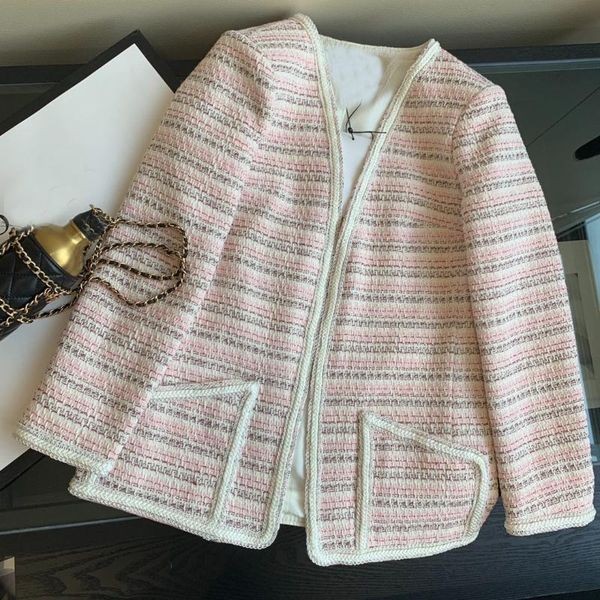 high 2021 spring quality women tweed striped jacket coat female luxury casual outerwear gdnz 1.07 women's jackets, Black;brown
high 2021 spring quality women tweed striped jacket coat female luxury casual outerwear gdnz 1.07 women's jackets, Black;brown