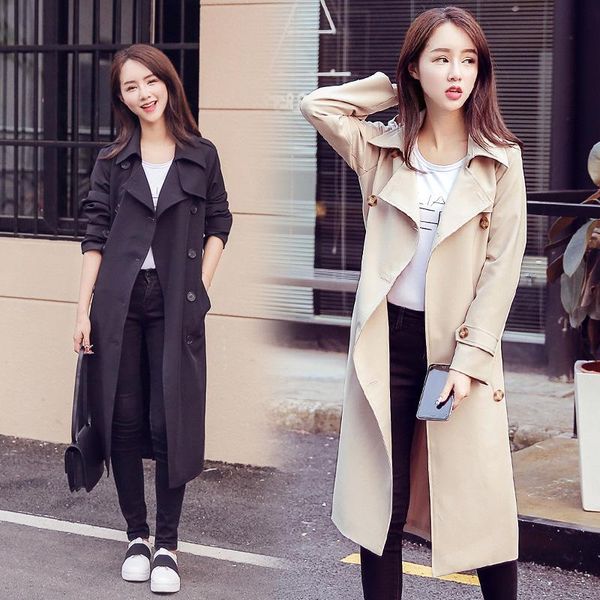women's trench coats long double-breasted jackets autumn clothing slim khaki coat for women, Tan;black
women's trench coats long double-breasted jackets autumn clothing slim khaki coat for women, Tan;black