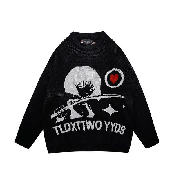 men's sweaters janpanese character letter print retro pullover mens knit high street vibe style oversize harajuku casual sweater, White;black
men's sweaters janpanese character letter print retro pullover mens knit high street vibe style oversize harajuku casual sweater, White;black