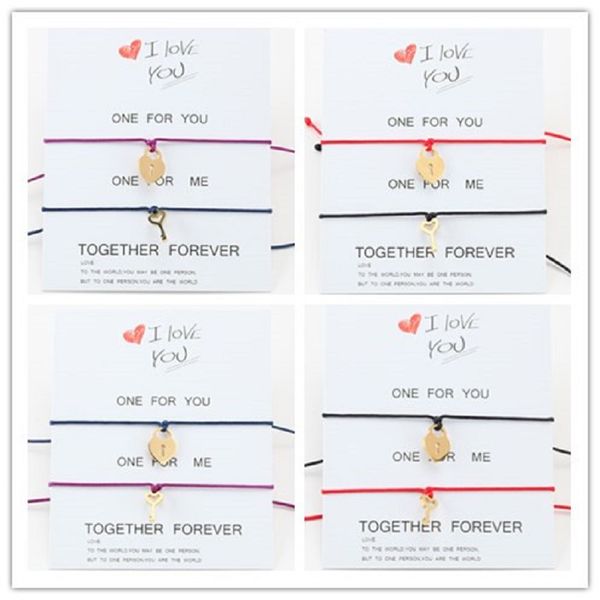 2pcs/lot diy stainless steel lock key bracelets set adjustable string love heart pendant jewelry for couples with card, Golden;silver
2pcs/lot diy stainless steel lock key bracelets set adjustable string love heart pendant jewelry for couples with card, Golden;silver
