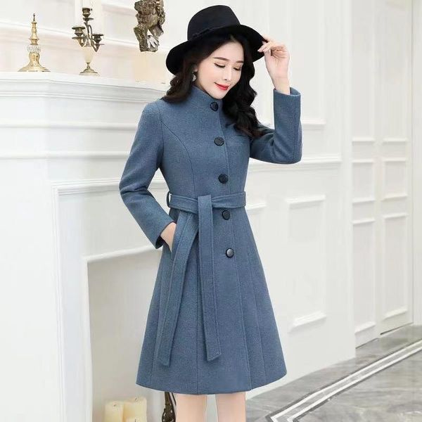 women's wool & blends winter coat belt japan stand collar women female long woolen lace-up coats elegant blend outerwear, Black
women's wool & blends winter coat belt japan stand collar women female long woolen lace-up coats elegant blend outerwear, Black