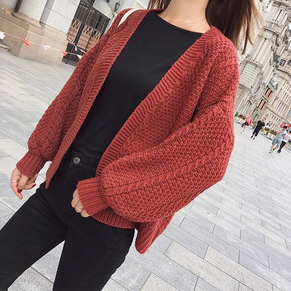 women's sweaters autumn winter lantern sleeve loose knitted cardigan women short jacket long cable thick thread 2021, White;black
women's sweaters autumn winter lantern sleeve loose knitted cardigan women short jacket long cable thick thread 2021, White;black