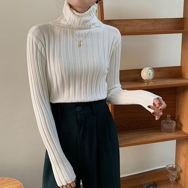 women's sweaters knit base ribbing turtleneck jumper 2021 autumn winter korean all-match thick sweater black white beige, White;black
women's sweaters knit base ribbing turtleneck jumper 2021 autumn winter korean all-match thick sweater black white beige, White;black