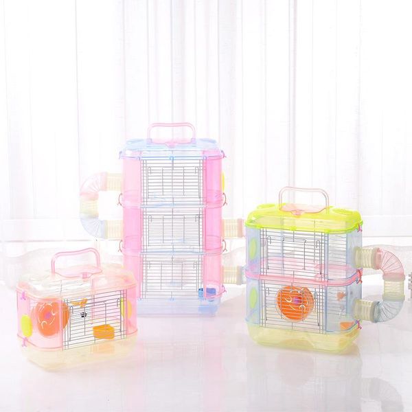 hamster cage double crystal transparent golden bear luxury villa external pipe small animal supplies