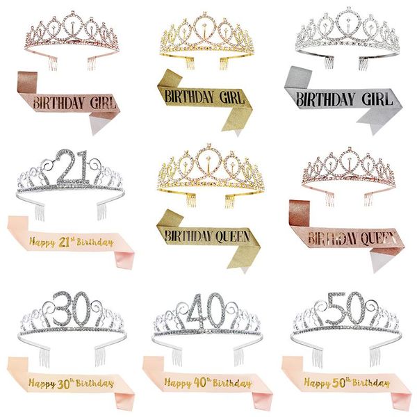 50 birthday party decoration rose gold silver satin sash and crystal crown tiara for women's anniversary
50 birthday party decoration rose gold silver satin sash and crystal crown tiara for women's anniversary