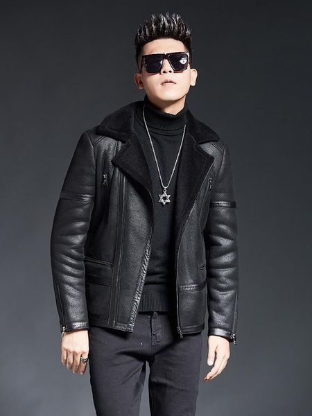 men's leather & faux genuine jacket men sheepskin coat autumn winter motorcycle biker slim fit wool mens jackets 1726, Black
men's leather & faux genuine jacket men sheepskin coat autumn winter motorcycle biker slim fit wool mens jackets 1726, Black