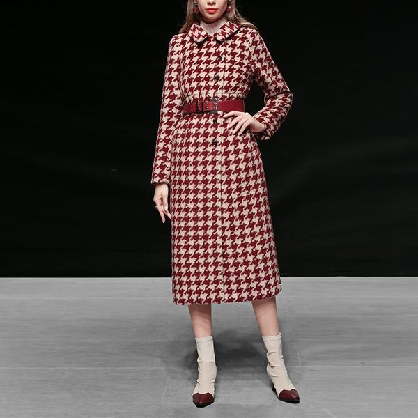 women's wool & blends runway style original design full length houndstooth red blend a line coat warm winter outwear jackets, Black
women's wool & blends runway style original design full length houndstooth red blend a line coat warm winter outwear jackets, Black
