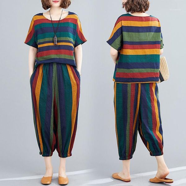 women 2021 summer fashion two-piece suits female retro stripe short sleeve ladies loose casual harem pants sets k117 women's two piece, White
women 2021 summer fashion two-piece suits female retro stripe short sleeve ladies loose casual harem pants sets k117 women's two piece, White