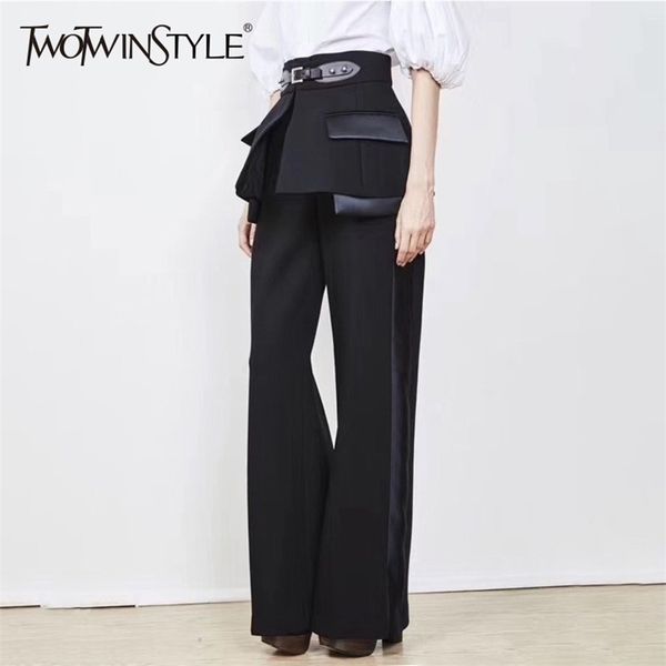high waist wide leg pants female with pu buckle trumpet cummerbund women fashion black trousers autumn winter 210521, Black;white
high waist wide leg pants female with pu buckle trumpet cummerbund women fashion black trousers autumn winter 210521, Black;white