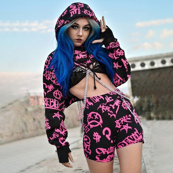 women's hoodies & sweatshirts harajuku loose splice metal chain long sleeve hooded crop women fashion street pink graffiti printed hood, Black
women's hoodies & sweatshirts harajuku loose splice metal chain long sleeve hooded crop women fashion street pink graffiti printed hood, Black