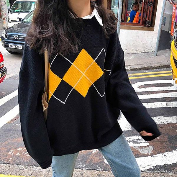 women's sweaters geometric print knitted sweater women elegant winter warm oversized pullovers loose long streetwear sueter mujer, White;black
women's sweaters geometric print knitted sweater women elegant winter warm oversized pullovers loose long streetwear sueter mujer, White;black